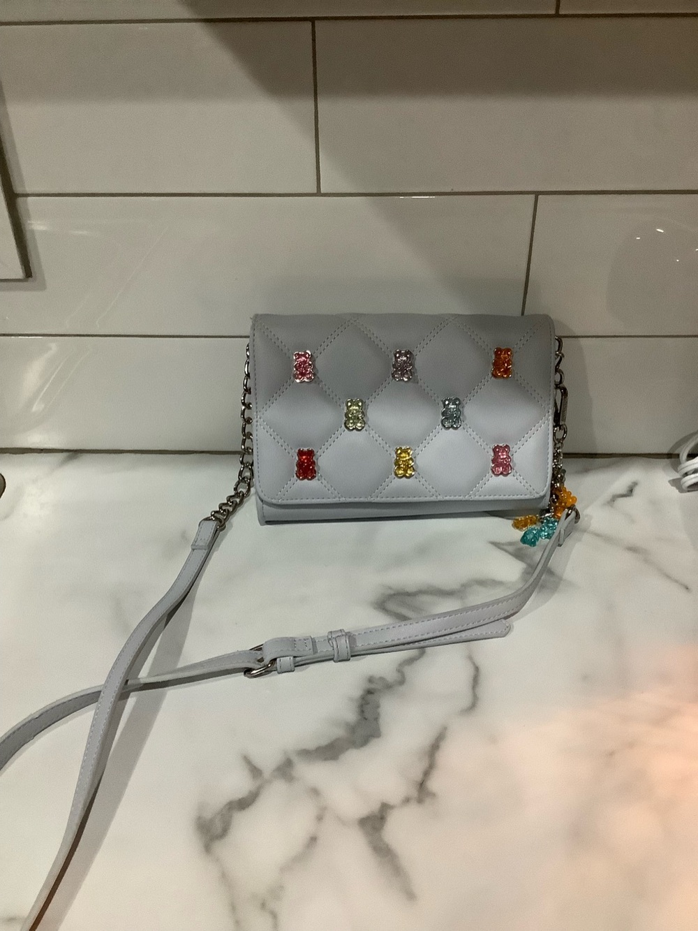 Women's Quilted Crossbody Bag with Multicolor Gummy Accents